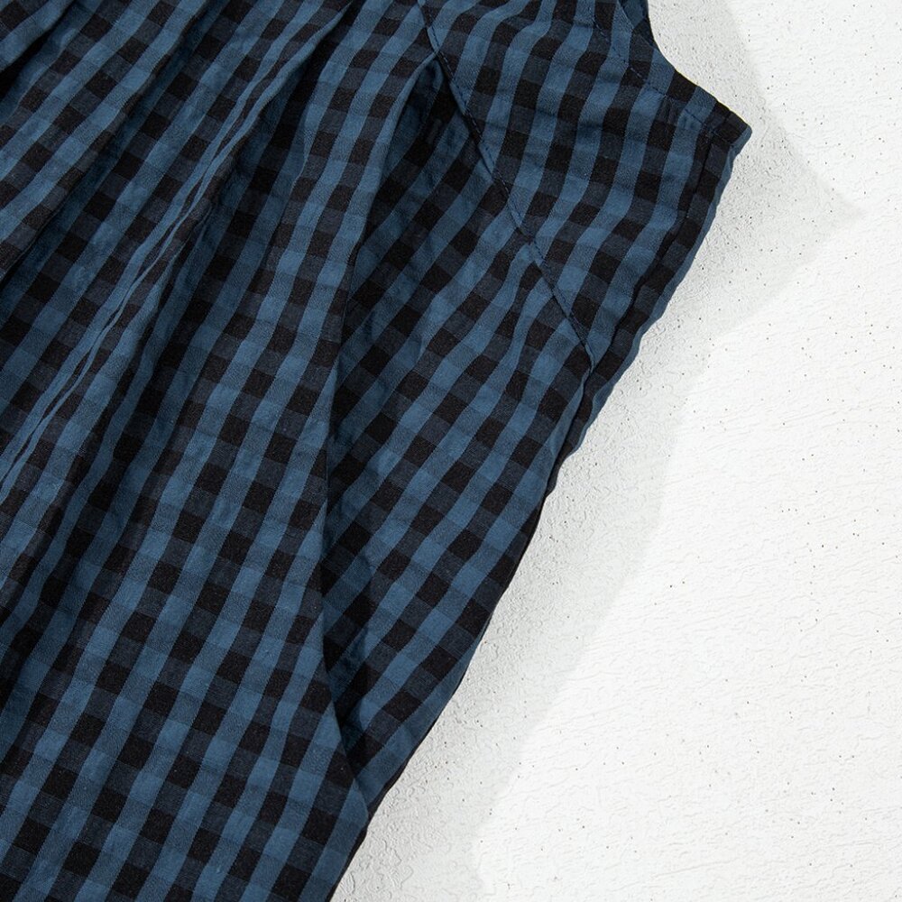 B243 Sail Blue Plaid Print Buttoned Pocketed High Waist Overall - Picture 13 of 16
